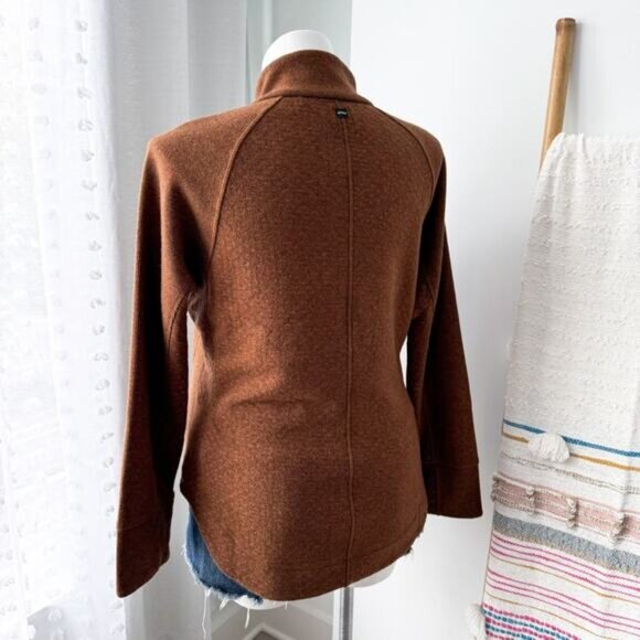 Prana Frozen Falls Sepia Brown Recycled Wool Blend 1/4 Button Pullover Sweater L - Picture 3 of 9
